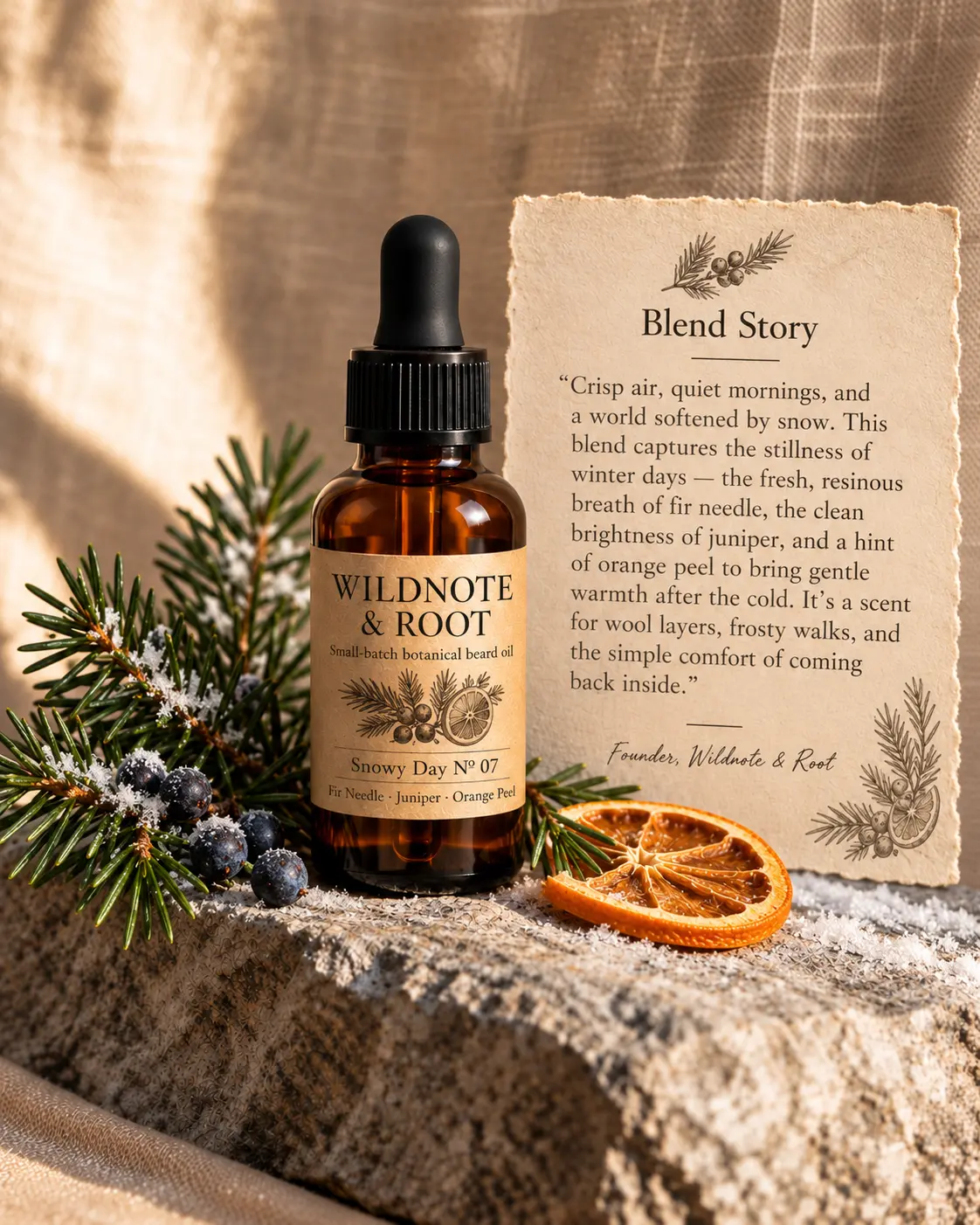Snowy Day No. 07 beard oil and its blend story